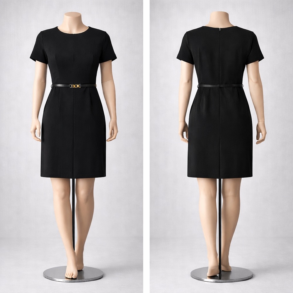 H&M Black Short-Sleeve Belted Mini Dress